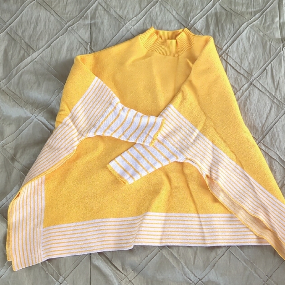 Yellow and White Striped Women's Sweater